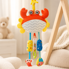 Soft Hanging Crinkle Rattle Sensory Toy for Babies with Teether (0–12 Months) - Crab
