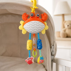 Soft Hanging Crinkle Rattle Sensory Toy for Babies with Teether (0–12 Months) - Crab