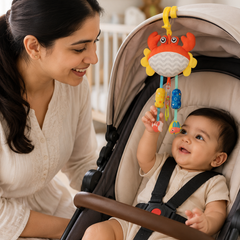Soft Hanging Crinkle Rattle Sensory Toy for Babies with Teether (0–12 Months) - Crab