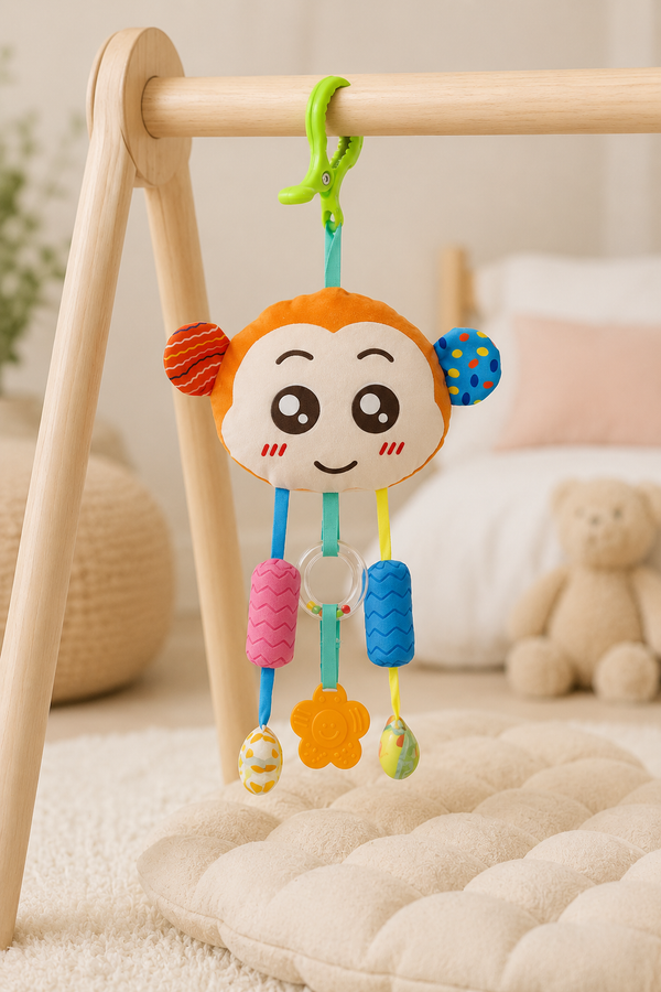 Soft Hanging Crinkle Rattle Sensory Toy for Babies with Teether (0–12 Months) - Monkey