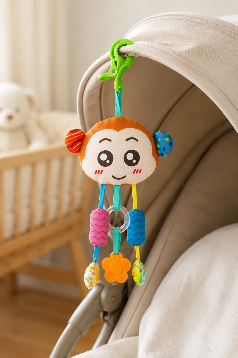 Soft Hanging Crinkle Rattle Sensory Toy for Babies with Teether (0–12 Months) - Monkey