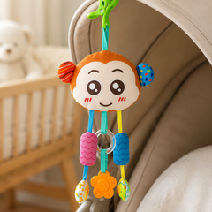 Soft Hanging Crinkle Rattle Sensory Toy for Babies with Teether (0–12 Months) - Monkey