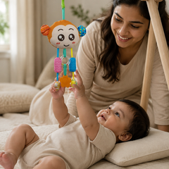 Soft Hanging Crinkle Rattle Sensory Toy for Babies with Teether (0–12 Months) - Monkey