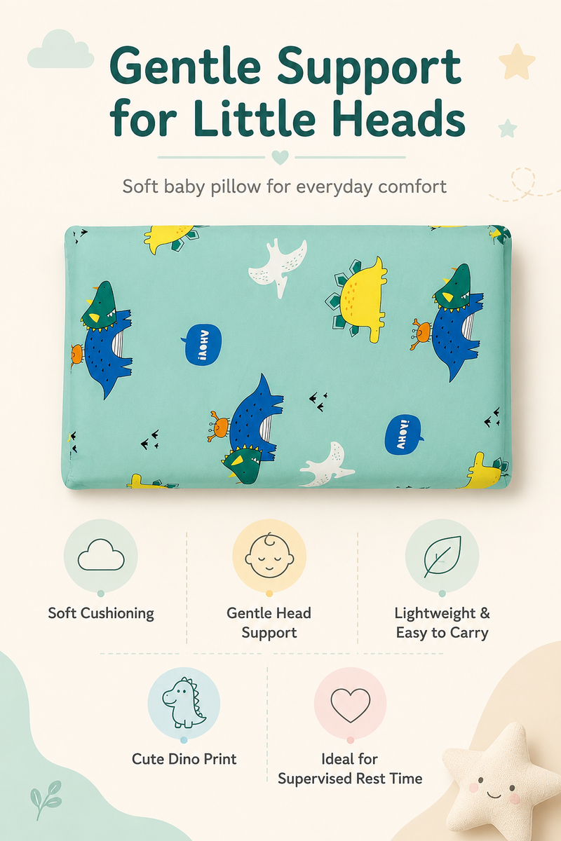 Kradyl Kroft Cervical Memory Foam Pillow for Kids 3 to 8 Yrs - Seaside Dinosaur