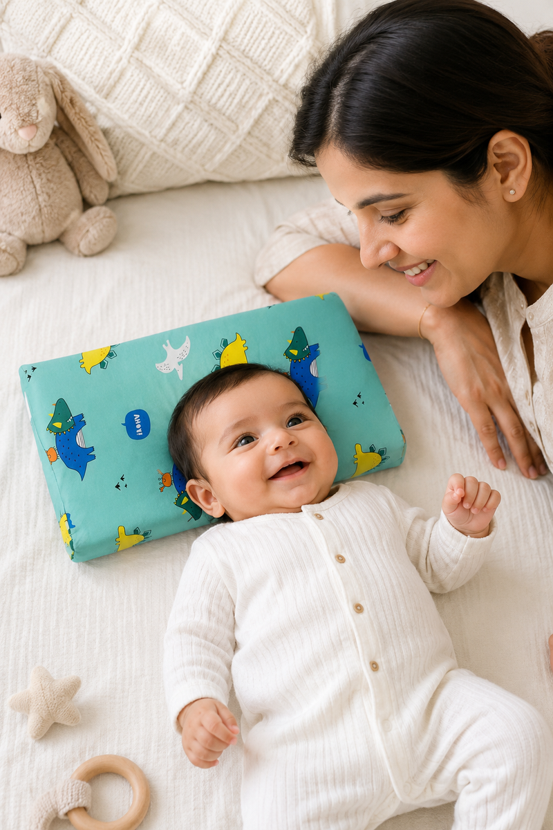 Kradyl Kroft Cervical Memory Foam Pillow for Kids 3 to 8 Yrs - Seaside Dinosaur