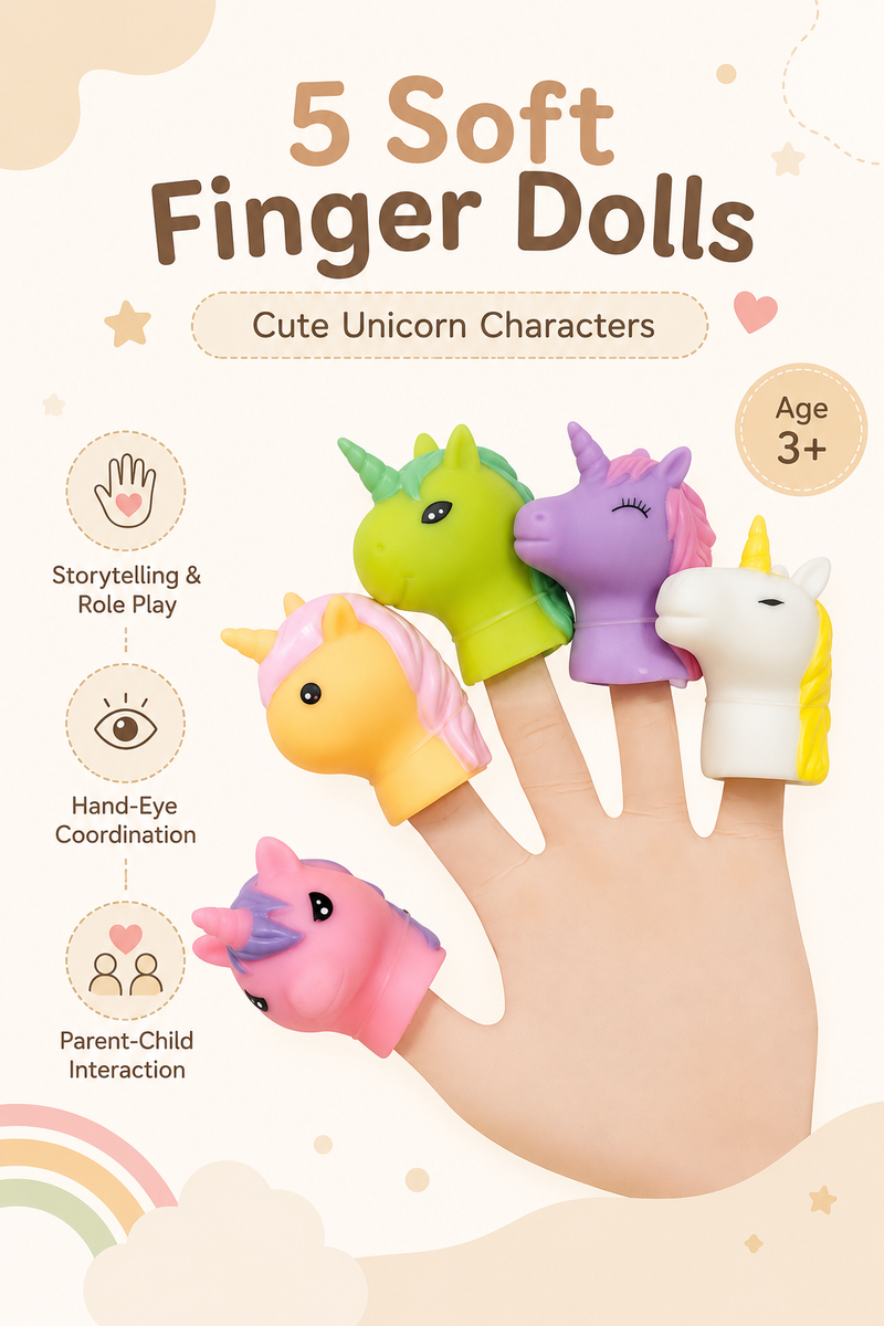 Cute Animal Finger Puppet Storytelling Sensory Toy Set for Kids (3+ Years) - Unicorns