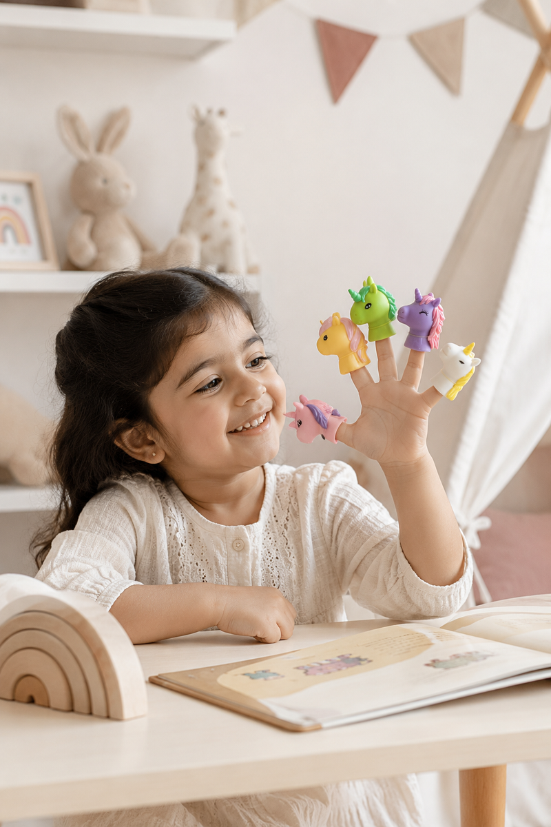 Cute Animal Finger Puppet Storytelling Sensory Toy Set for Kids (3+ Years) - Unicorns