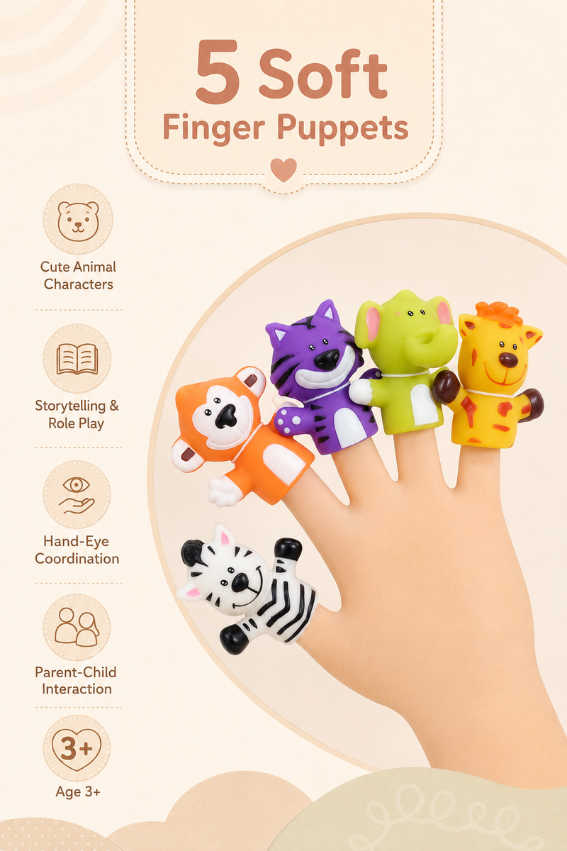 Cute Animal Finger Puppet Storytelling Sensory Toy Set for Kids (3+ Years) - Jungle