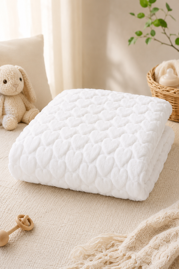 Ultra-Soft Plush Velvet Fleece Blanket with Embossed Heart Texture – Snow Hearts