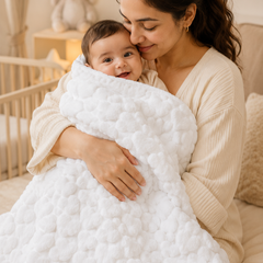 Ultra-Soft Plush Velvet Fleece Blanket with Embossed Heart Texture – Snow Hearts