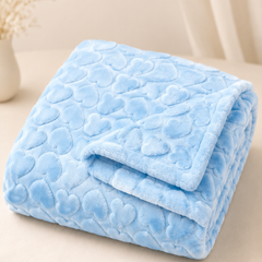 Ultra-Soft Plush Velvet Fleece Blanket with Embossed Heart Texture – Blue Hearts