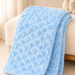 Ultra-Soft Plush Velvet Fleece Blanket with Embossed Heart Texture – Blue Hearts