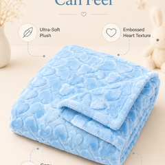 Ultra-Soft Plush Velvet Fleece Blanket with Embossed Heart Texture – Blue Hearts