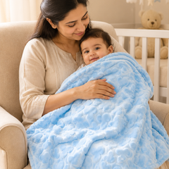 Ultra-Soft Plush Velvet Fleece Blanket with Embossed Heart Texture – Blue Hearts