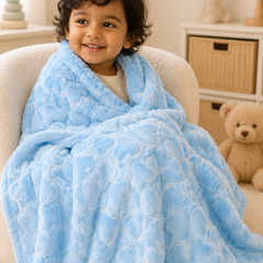 Ultra-Soft Plush Velvet Fleece Blanket with Embossed Heart Texture – Blue Hearts