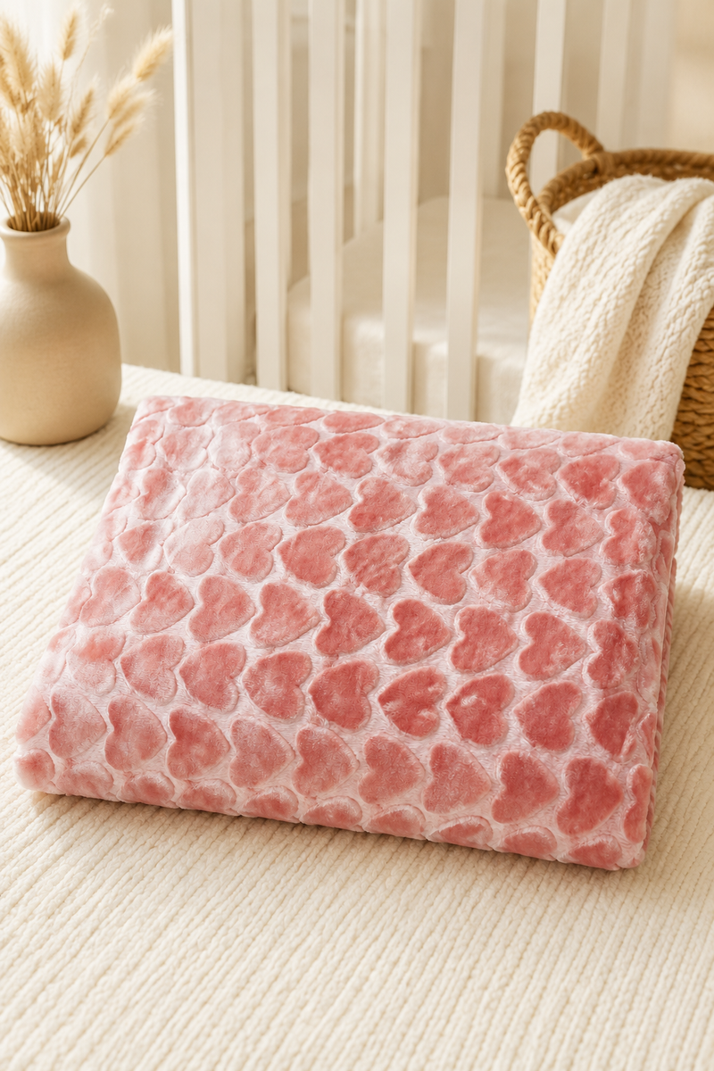 Ultra-Soft Plush Velvet Fleece Blanket with Embossed Heart Texture – Red Hearts