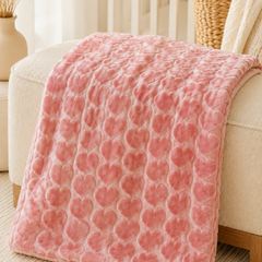 Ultra-Soft Plush Velvet Fleece Blanket with Embossed Heart Texture – Red Hearts