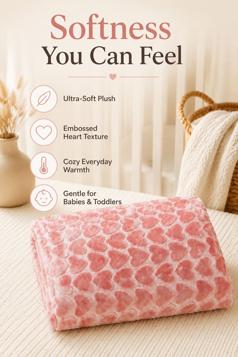 Ultra-Soft Plush Velvet Fleece Blanket with Embossed Heart Texture – Red Hearts