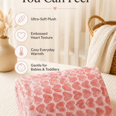 Ultra-Soft Plush Velvet Fleece Blanket with Embossed Heart Texture – Red Hearts