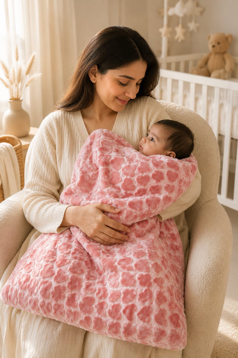 Ultra-Soft Plush Velvet Fleece Blanket with Embossed Heart Texture – Red Hearts