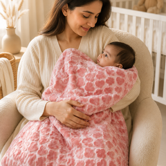Ultra-Soft Plush Velvet Fleece Blanket with Embossed Heart Texture – Red Hearts