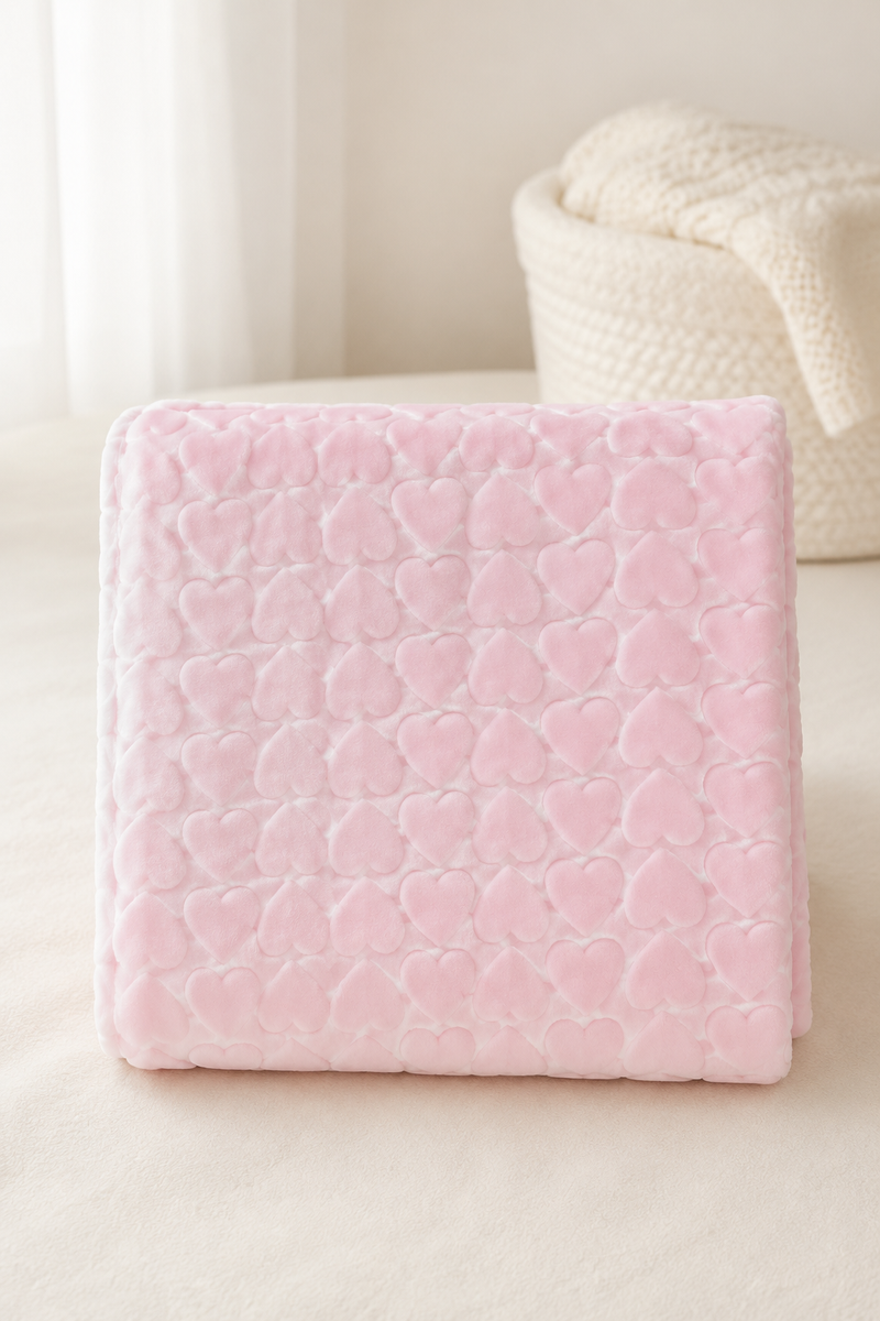 Ultra-Soft Plush Velvet Fleece Blanket with Embossed Heart Texture – Pink Hearts