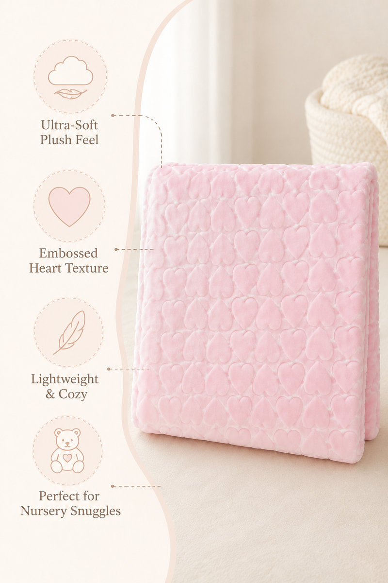 Ultra-Soft Plush Velvet Fleece Blanket with Embossed Heart Texture – Pink Hearts