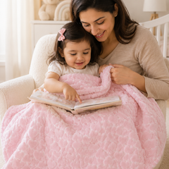 Ultra-Soft Plush Velvet Fleece Blanket with Embossed Heart Texture – Pink Hearts