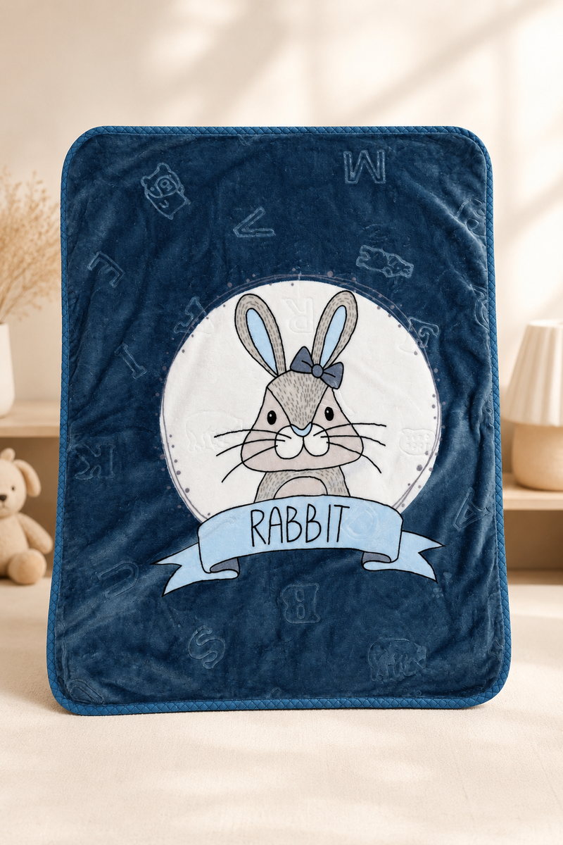 Lightweight Soft Plush Velvet Fleece 2 way Printed Blanket for 1 -7 Year Olds -  Blue Bunny