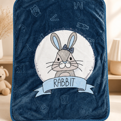 Lightweight Soft Plush Velvet Fleece 2 way Printed Blanket for 1 -7 Year Olds -  Blue Bunny