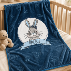 Lightweight Soft Plush Velvet Fleece 2 way Printed Blanket for 1 -7 Year Olds -  Blue Bunny