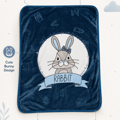 Lightweight Soft Plush Velvet Fleece 2 way Printed Blanket for 1 -7 Year Olds -  Blue Bunny
