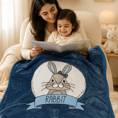 Lightweight Soft Plush Velvet Fleece 2 way Printed Blanket for 1 -7 Year Olds -  Blue Bunny