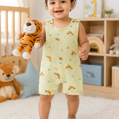 Green Sheep | Sleeveless | Unisex Romper Bodysuit | 100% Cotton Muslin for 0 to 2 Yrs