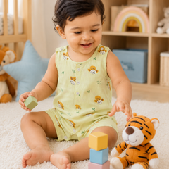 Green Sheep | Sleeveless | Unisex Romper Bodysuit | 100% Cotton Muslin for 0 to 2 Yrs