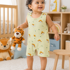 Green Sheep | Sleeveless | Unisex Romper Bodysuit | 100% Cotton Muslin for 0 to 2 Yrs