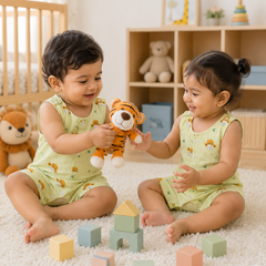Green Sheep | Sleeveless | Unisex Romper Bodysuit | 100% Cotton Muslin for 0 to 2 Yrs
