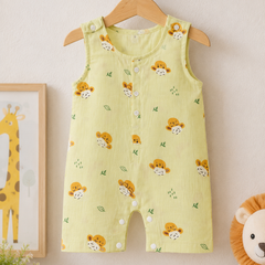 Green Sheep | Sleeveless | Unisex Romper Bodysuit | 100% Cotton Muslin for 0 to 2 Yrs