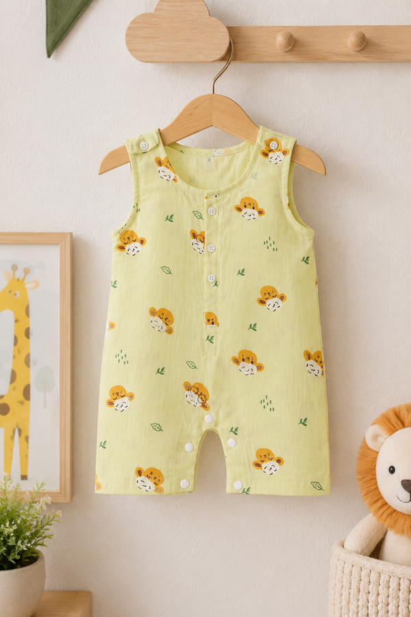 Green Sheep | Sleeveless | Unisex Romper Bodysuit | 100% Cotton Muslin for 0 to 2 Yrs