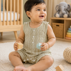 Earth Green | Sleeveless | Unisex Romper Bodysuit | 100% Cotton Muslin for 0 to 2 Yrs