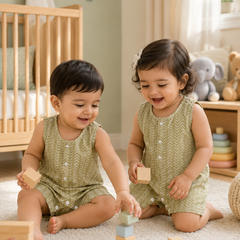 Earth Green | Sleeveless | Unisex Romper Bodysuit | 100% Cotton Muslin for 0 to 2 Yrs