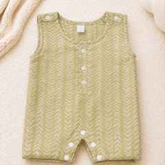 Earth Green | Sleeveless | Unisex Romper Bodysuit | 100% Cotton Muslin for 0 to 2 Yrs