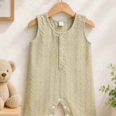 Earth Green | Sleeveless | Unisex Romper Bodysuit | 100% Cotton Muslin for 0 to 2 Yrs