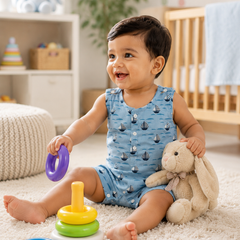 Blue Sail | Sleeveless | Unisex Romper Bodysuit | 100% Cotton Muslin for 0 to 2 Yrs
