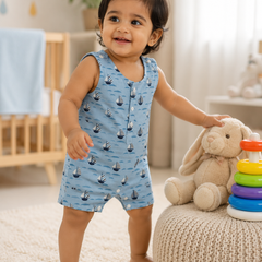 Blue Sail | Sleeveless | Unisex Romper Bodysuit | 100% Cotton Muslin for 0 to 2 Yrs