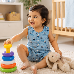 Blue Sail | Sleeveless | Unisex Romper Bodysuit | 100% Cotton Muslin for 0 to 2 Yrs