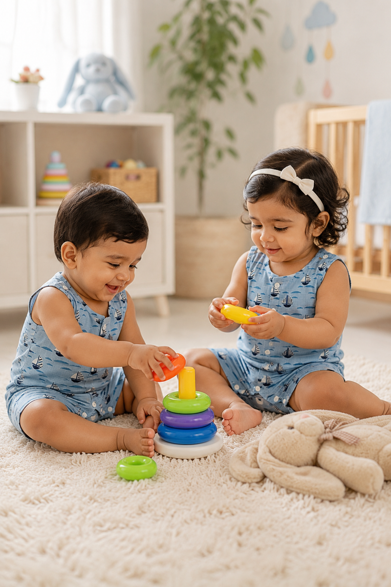 Blue Sail | Sleeveless | Unisex Romper Bodysuit | 100% Cotton Muslin for 0 to 2 Yrs