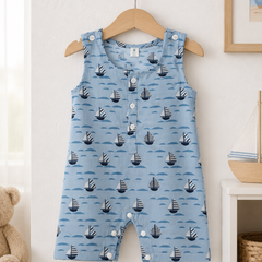 Blue Sail | Sleeveless | Unisex Romper Bodysuit | 100% Cotton Muslin for 0 to 2 Yrs