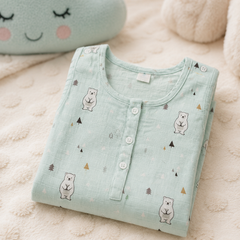 Blue Bear | Sleeveless | Unisex Romper Bodysuit | 100% Cotton Muslin for 0 to 2 Yrs