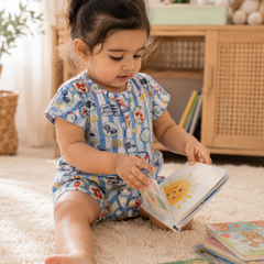 Coastal Picnic | Short Sleeves | Unisex Romper Bodysuit | 100% Cotton Muslin for 0 to 2 Yrs